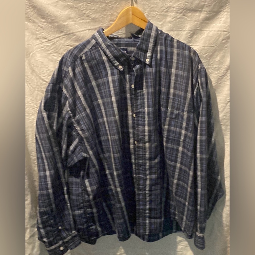 Basic Editions Blue Plaid Long Sleeve Button -Up Casual Dress Shirt 3X